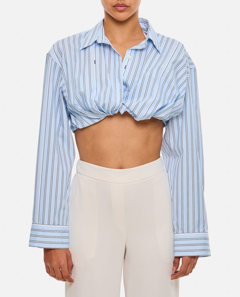 Shop Jacquemus Long Sleeve Cropped Shirt In Sky Blue