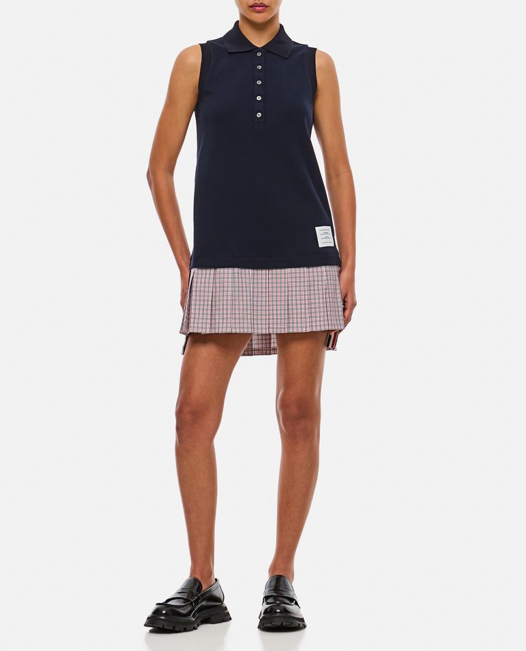 Shop Thom Browne Mini Pleated Bottom Polo Dress In Blue