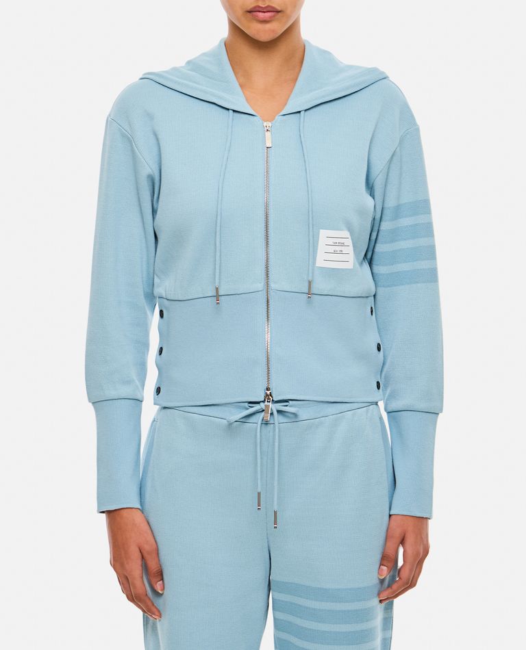 Shop Thom Browne Blouson Zip Up Hoodie In Double Face Knit In Sky Blue
