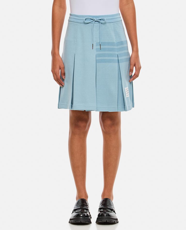 Thom Browne Womens Light Blue Box Pleat Logo-print Cotton Mini Skirt