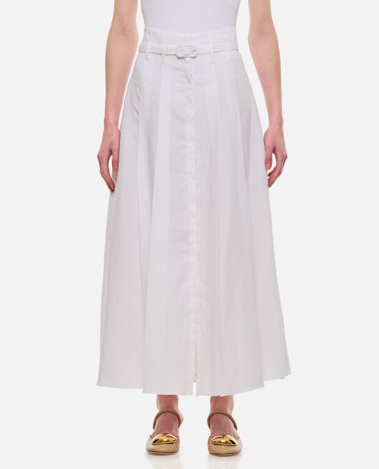 Gabriela Hearst Dugald Pleated Belted Linen Midi Skirt In White