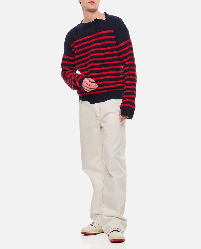 Marni Sailor Striped Distressed Crewneck Sweater In Multicolor