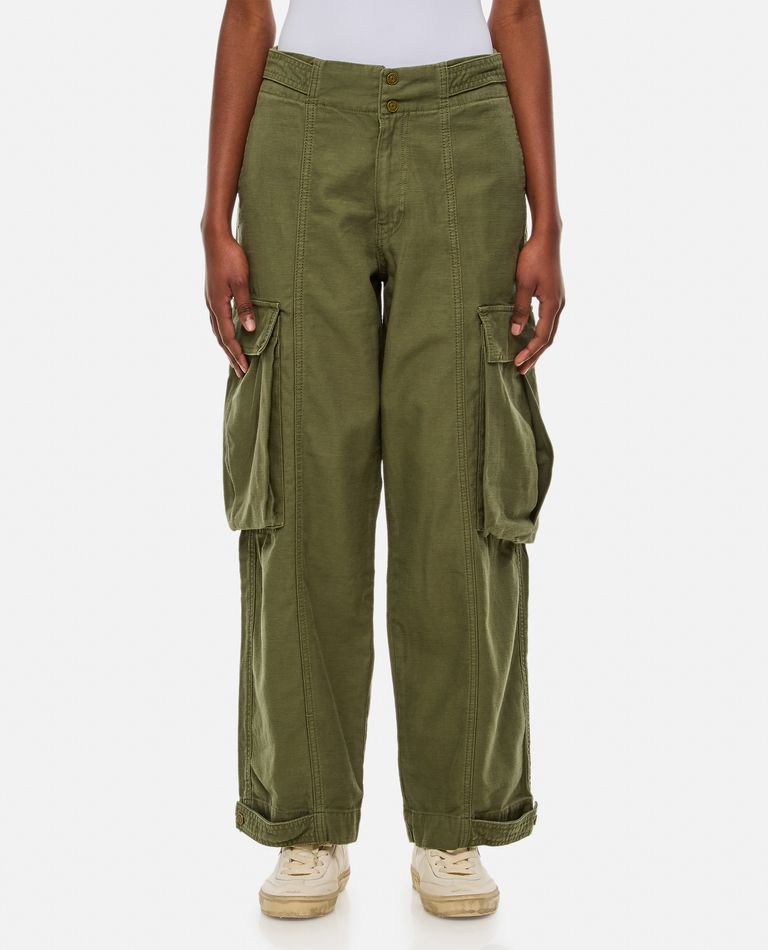 Shop Frame Wide Leg Cargo Denim Pants In Green