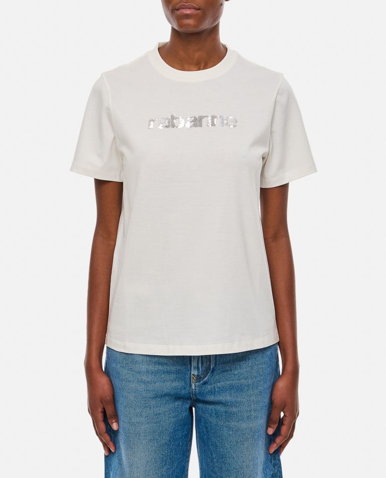 Shop Rabanne Logo Cotton T-shirt In White