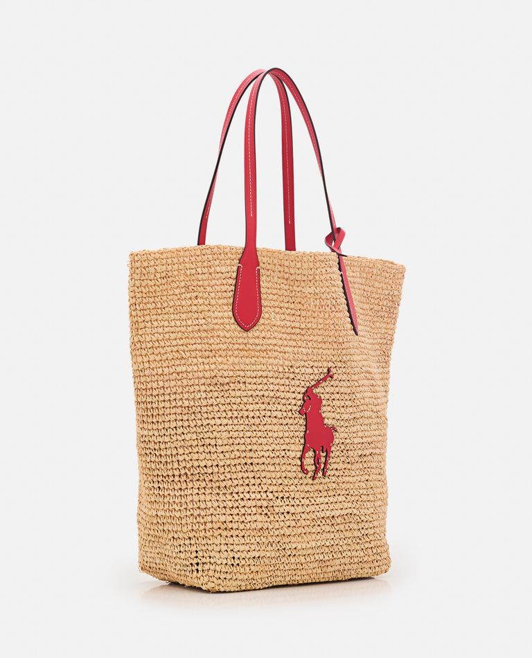 Shop Polo Ralph Lauren Straw Tote Bag W/logo In Beige