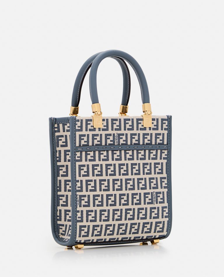 Shop Fendi Mini Sunshine Jacquard Bag In Grey