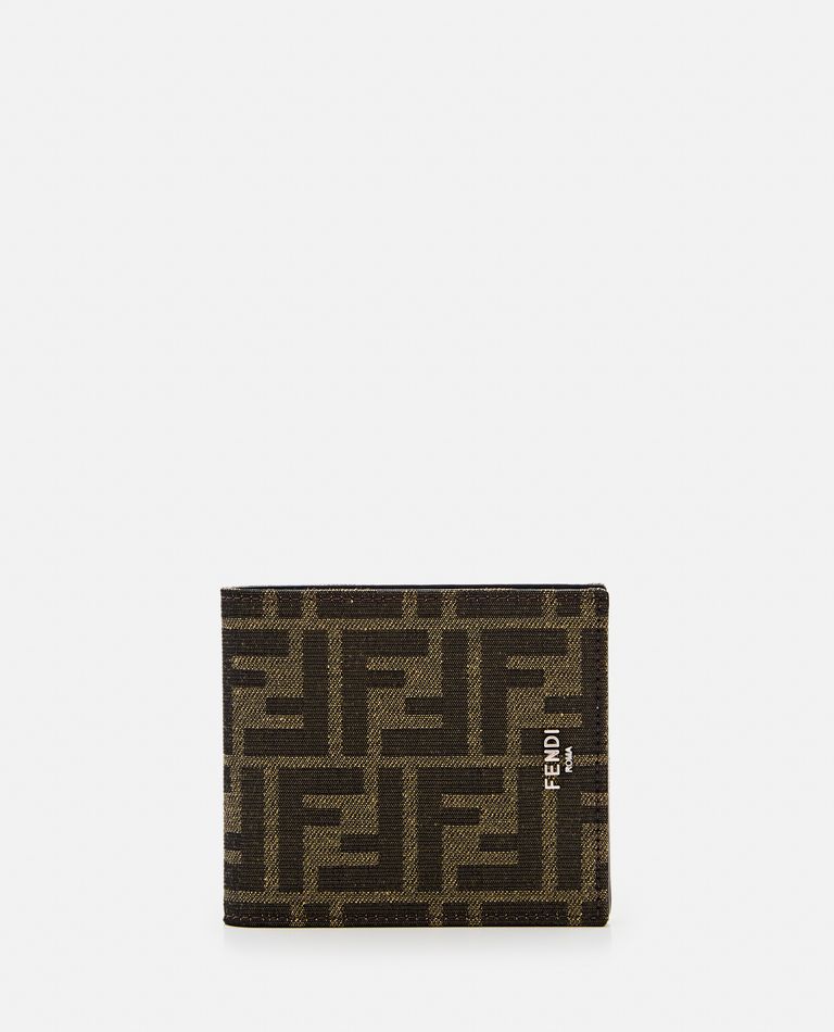 Shop Fendi Bi-fold Jacquard Wallet In Brown