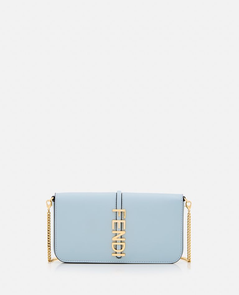 Shop Fendi Leather Wallet On Chain In Sky Blue