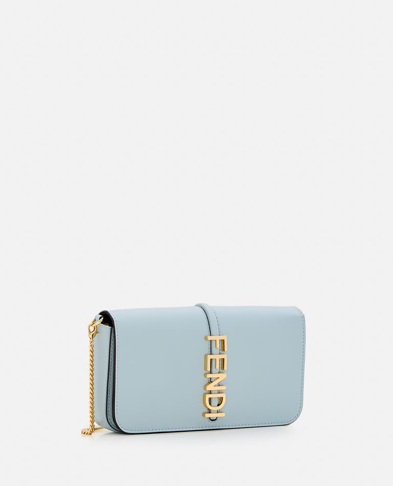 Shop Fendi Leather Wallet On Chain In Sky Blue