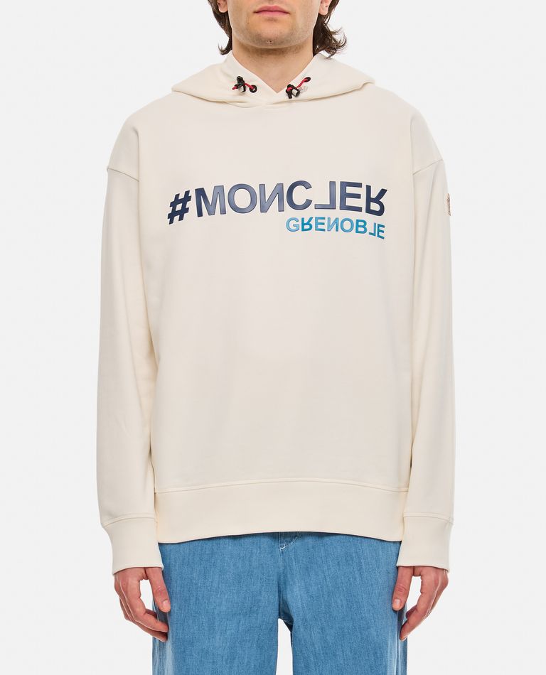 Shop Moncler Hoodie Logo Sweatshirt In White
