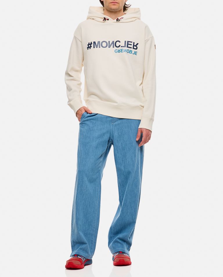 Shop Moncler Hoodie Logo Sweatshirt In White