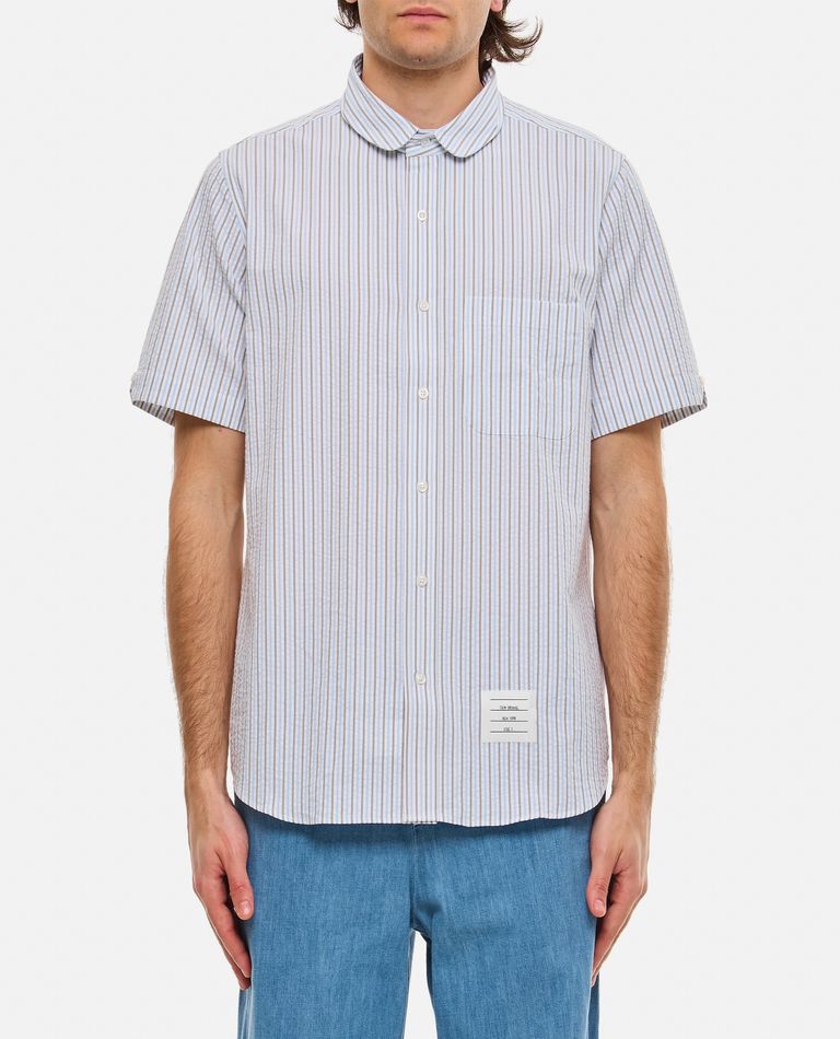 Shop Thom Browne Round Collar Cotton Shirt In Sky Blue