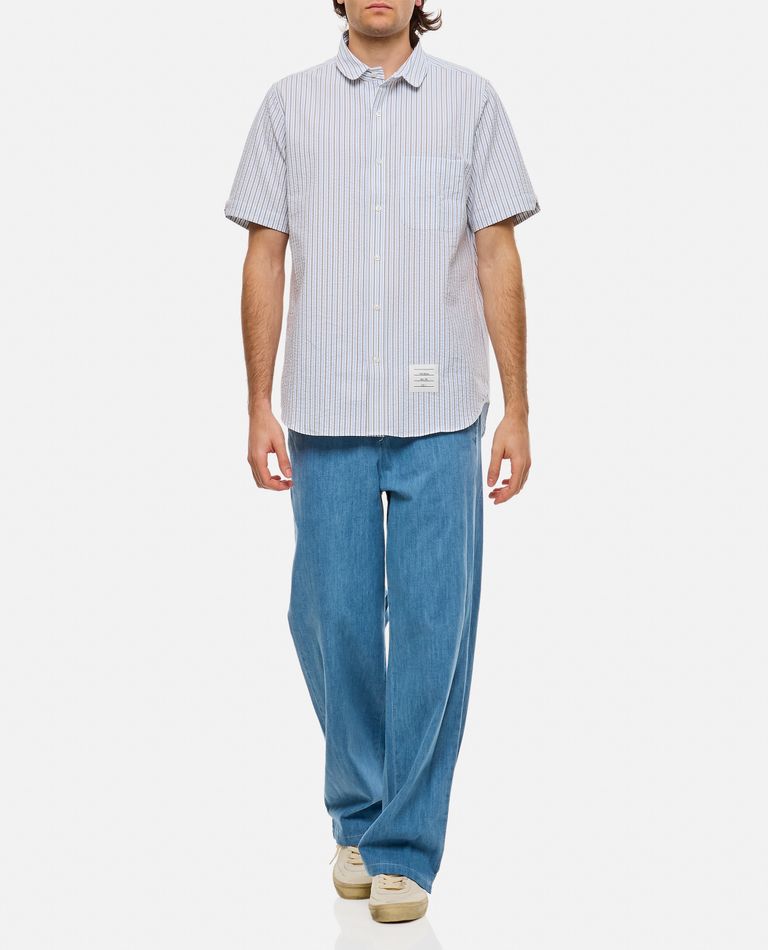 Shop Thom Browne Round Collar Cotton Shirt In Sky Blue