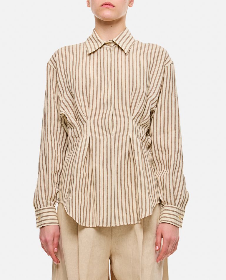 Max Mara Eritrea Darted Striped Flax Shirt In White