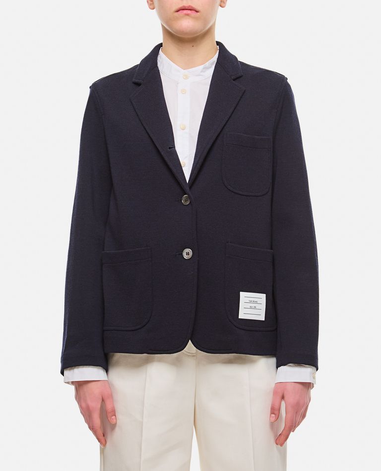 Shop Thom Browne Cropped Sack Wool Jacket In Blue