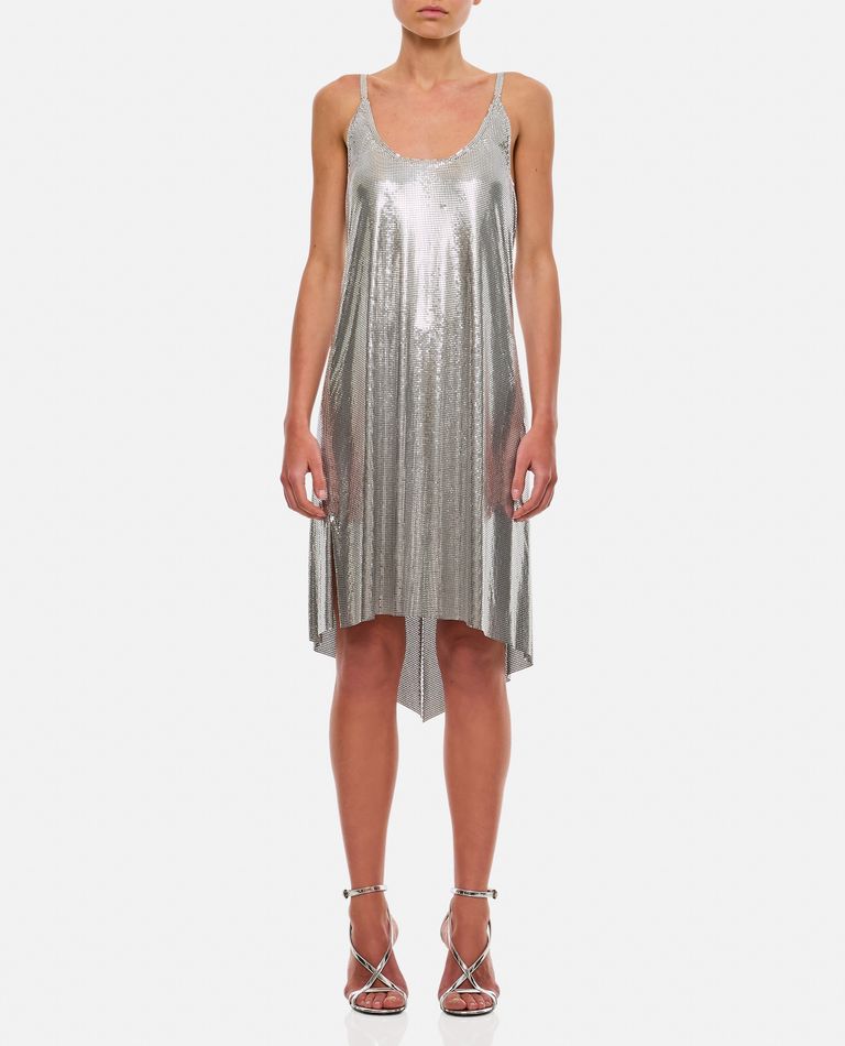 Rabanne Metallic Sleeveless Top With Spaghetti Straps And Chainmail In Tech Fabric Woman In Silver