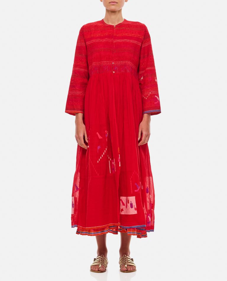 Injiri Cotton Midi Dress In Red