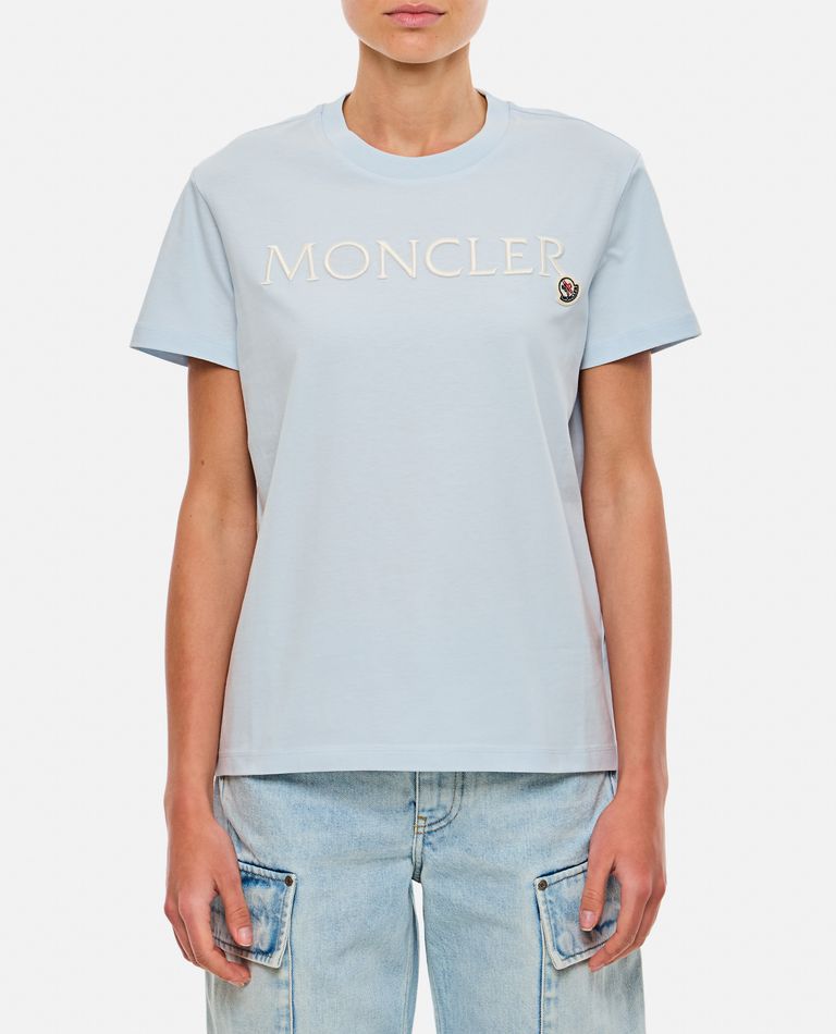 Shop Moncler Regular T-shirt W/printed Front Logo In Sky Blue