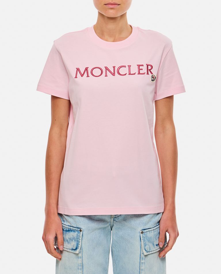 Moncler Regular T-shirt W/printed Front Logo In Rose