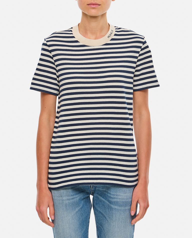 Shop Moncler Striped Regular T-shirt In White
