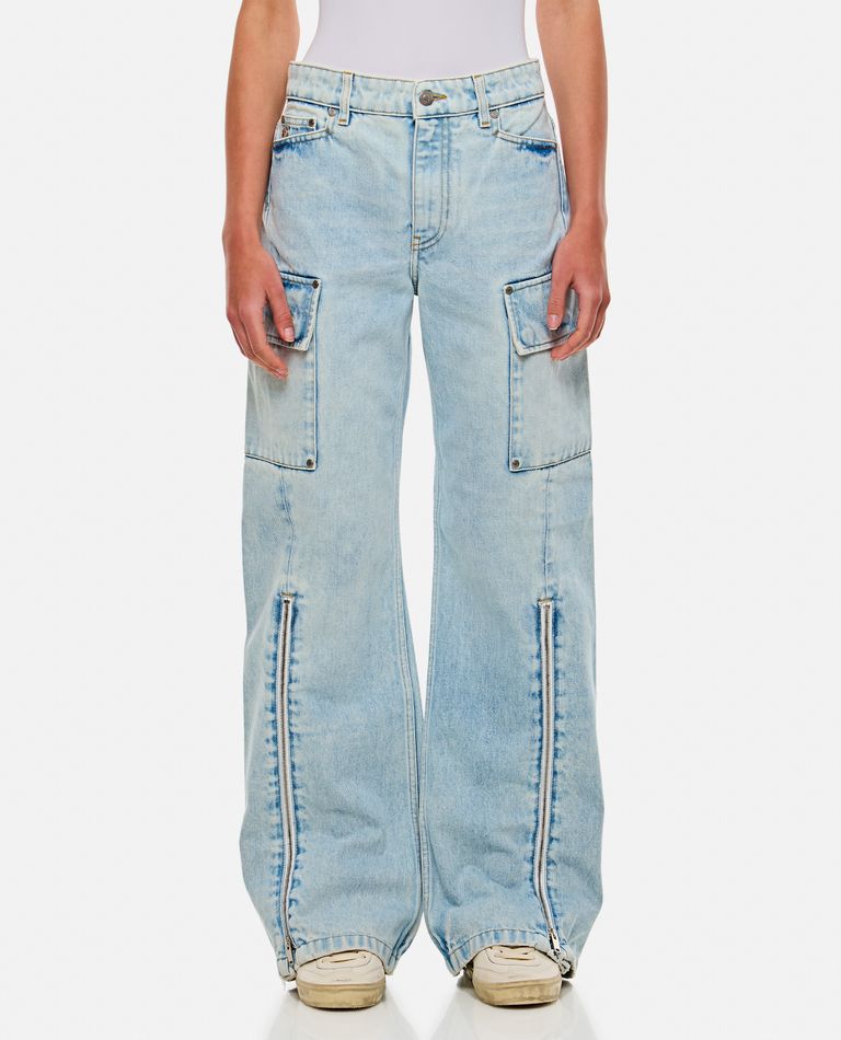 Shop Stella Mccartney Front Zip Cargo Denim In Sky Blue