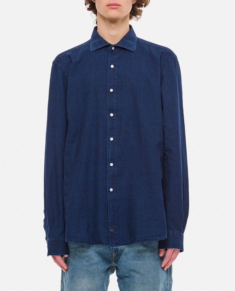 Fay Washed French Neck Shirt In Blue