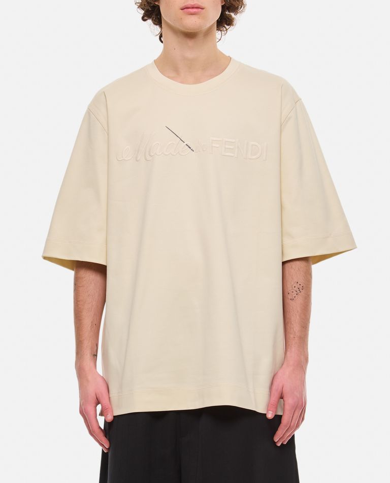 Fendi Oversized Cotton T-shirt In Neutrals