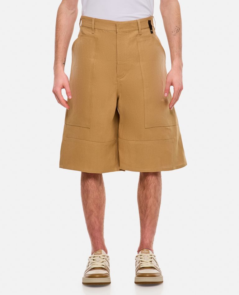 Fendi Paper Canvas Bermuda Shorts In Beige