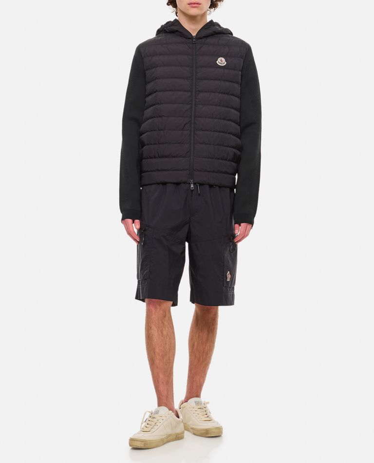 Shop Moncler Down Jacket With Knit Sleeves In Black