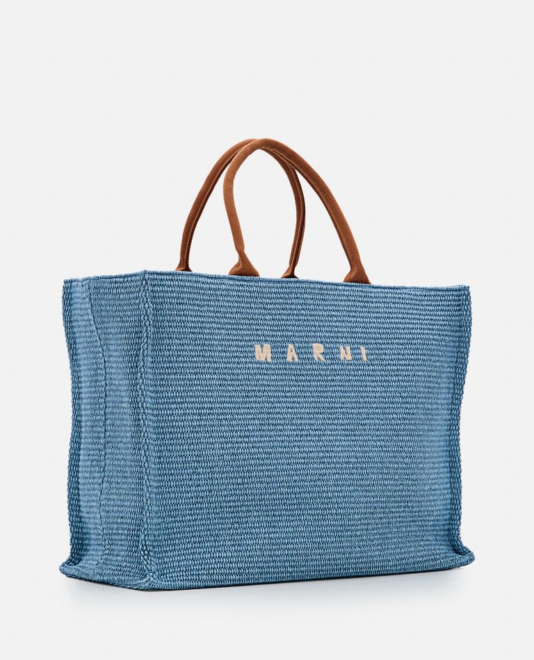 Shop Marni Large Raffia Basket Bag In Sky Blue