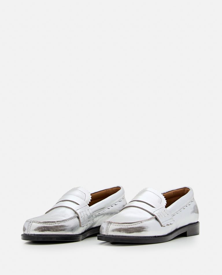 Shop Golden Goose Laminated Leather Loafers In Silver