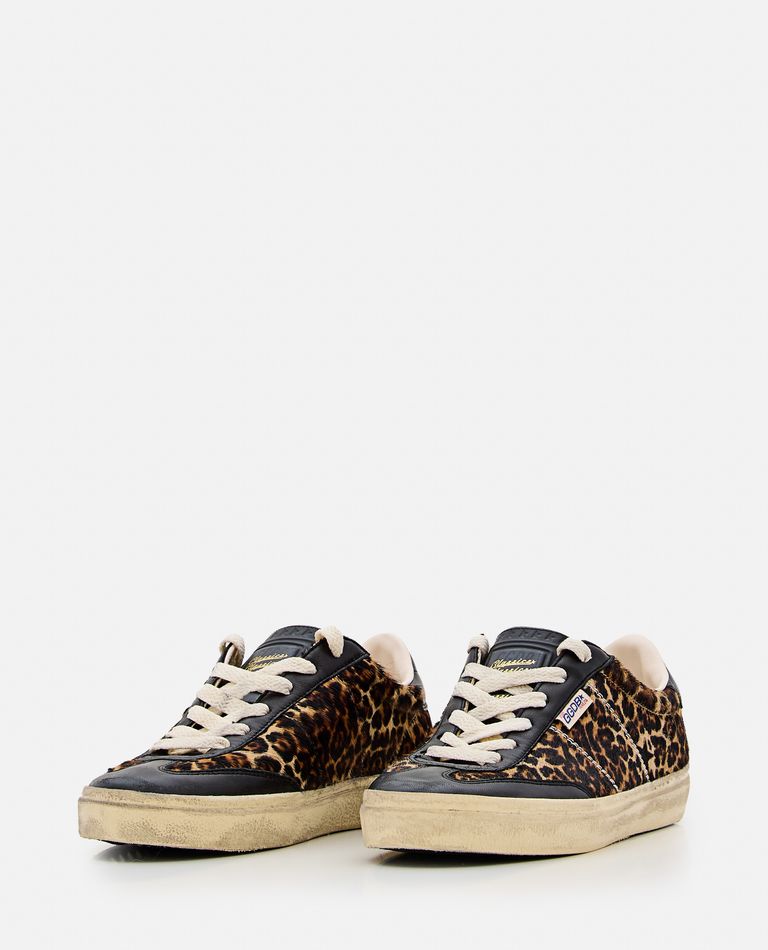 Golden Goose Soul-star Distressed Leather-trimmed Leopard-print Calf Hair Sneakers In Brown