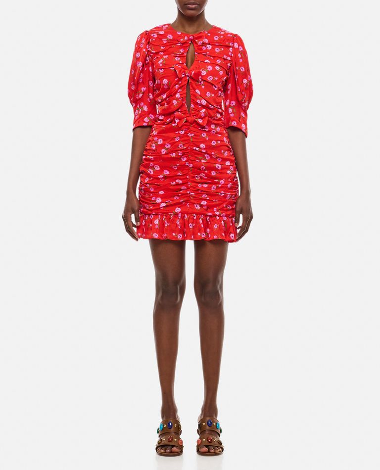 Shop Rotate Birger Christensen Printed Mini Ruffle Dress In Red