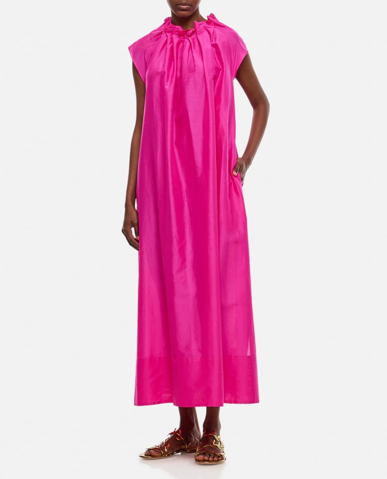 Shop Too Good Ruched Neckline Volume Dress In Rose