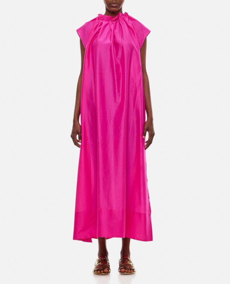 Shop Too Good Ruched Neckline Volume Dress In Rose