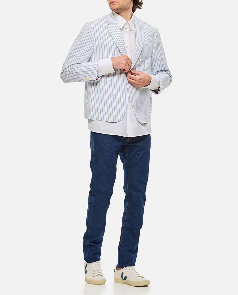 Men Sear Sucker Double Breasted Sport Coat Lightweight Peak