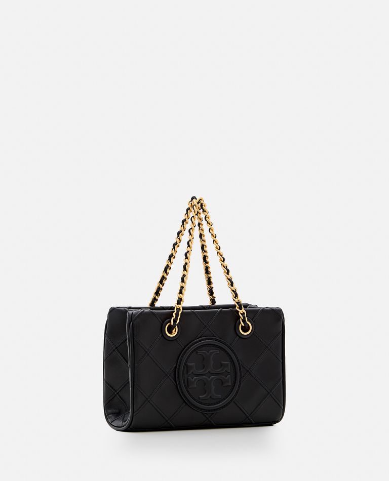 Shop Tory Burch Mini Fleming Soft Leather Chain Tote Bag In Black