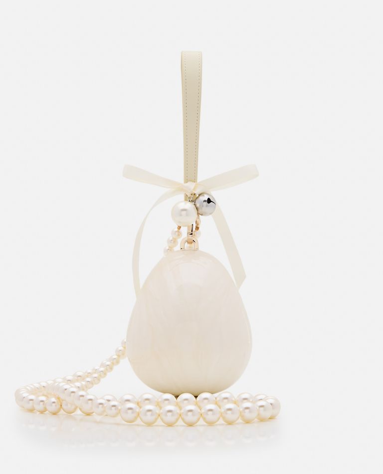Simone Rocha Bell Charm Micro Egg Bag W/ Pearl Crossbody In White