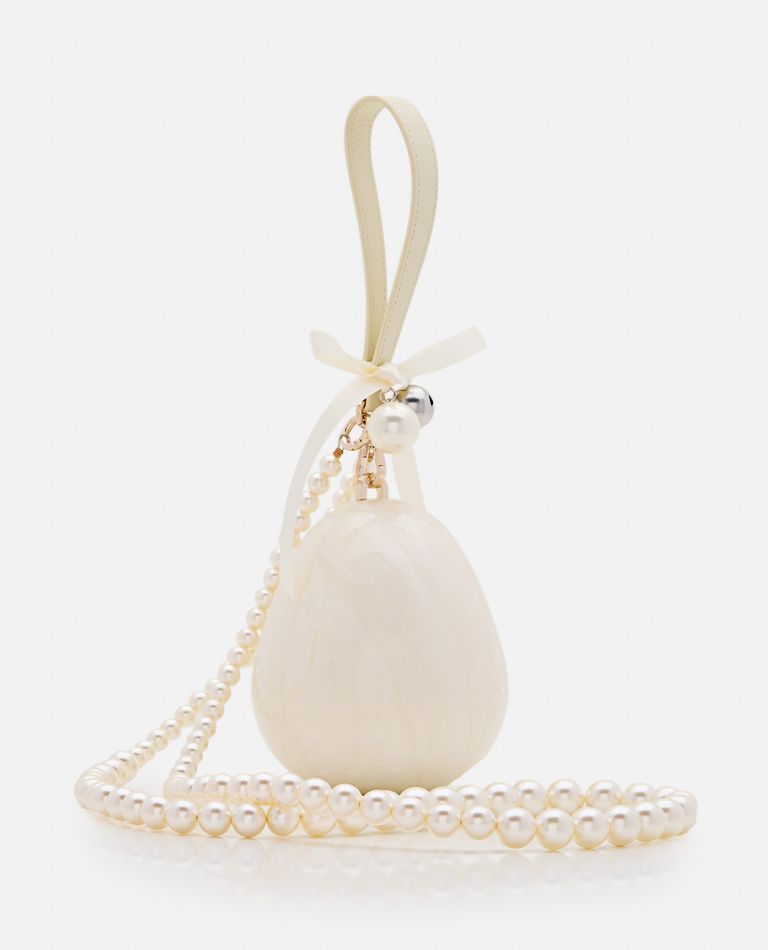 Shop Simone Rocha Bell Charm Micro Egg Bag W/ Pearl Crossbody In White