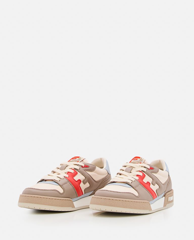 Shop Fendi Match Leather And Canvas Sneakers In Beige
