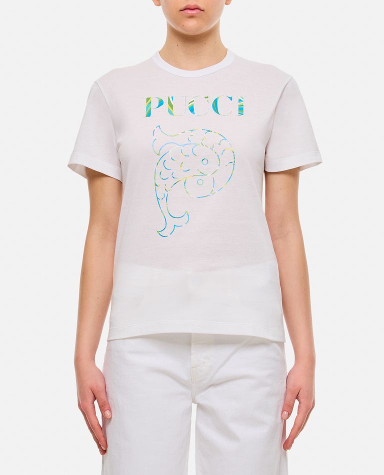 Shop Emilio Pucci Short Sleeve Cotton T-shirt In White
