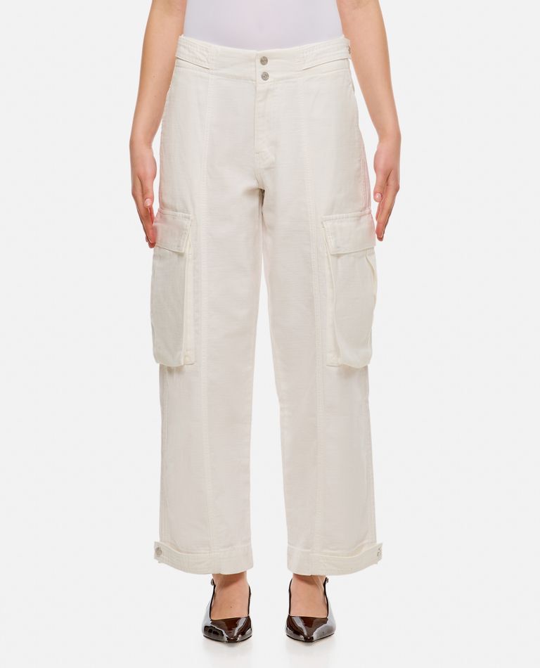 Shop Frame Wide Leg Cargo Denim Pants In White