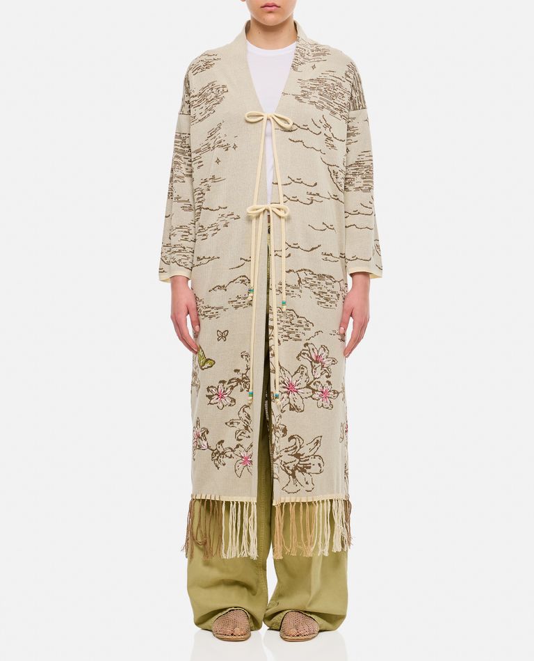 Shop Gio Giovanni Gerosa Embroidered Cotton Kimono With Laces In White