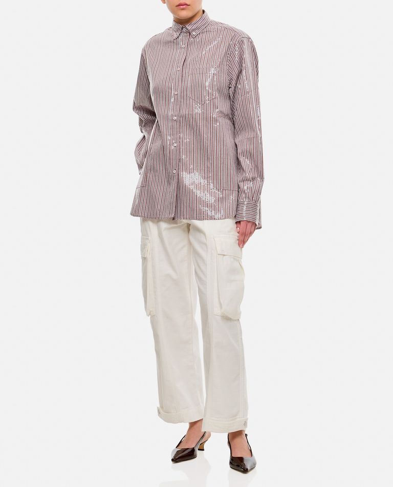 Shop Saks Potts William Cotton Stripe Sequins Shirt In Brown