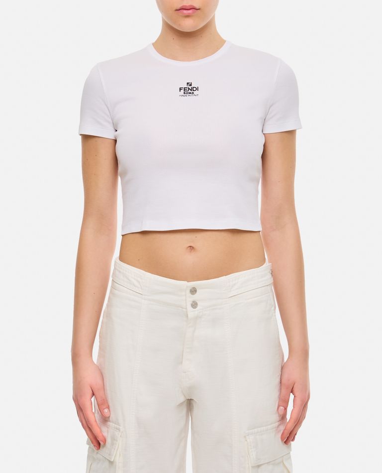 Shop Fendi Ribbed Cropped T-shirt In White
