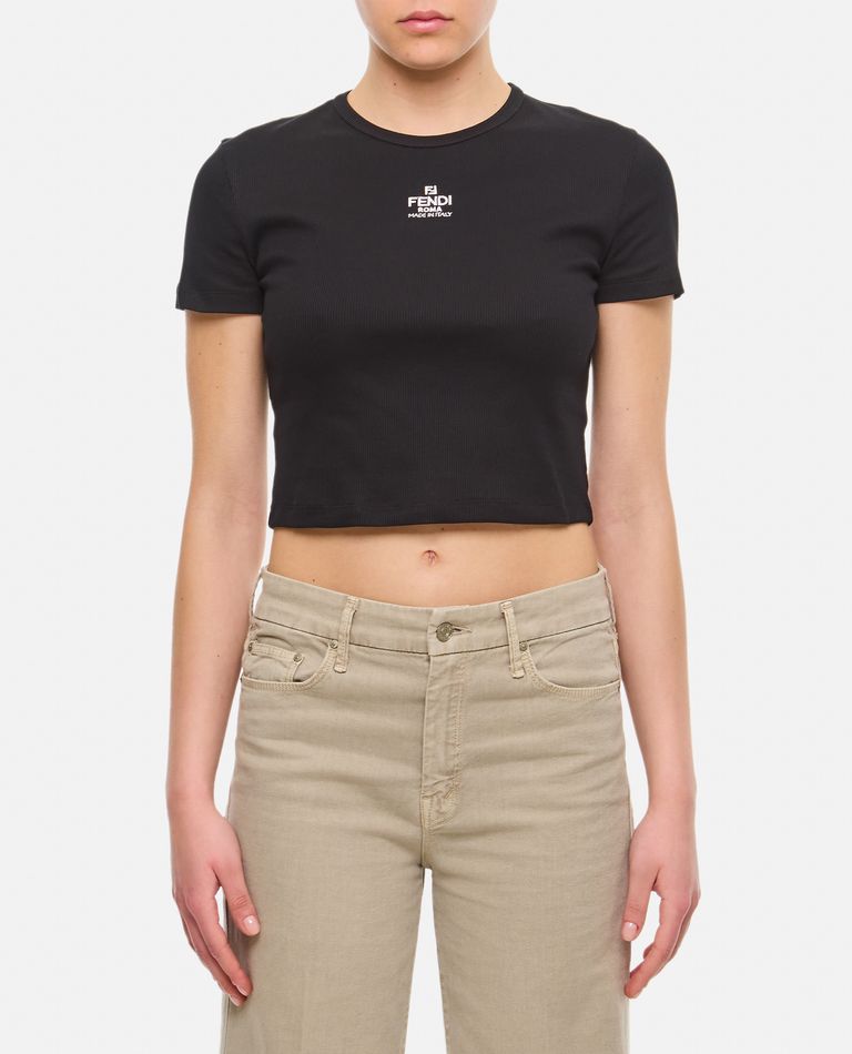Shop Fendi Ribbed Cropped T-shirt In Black