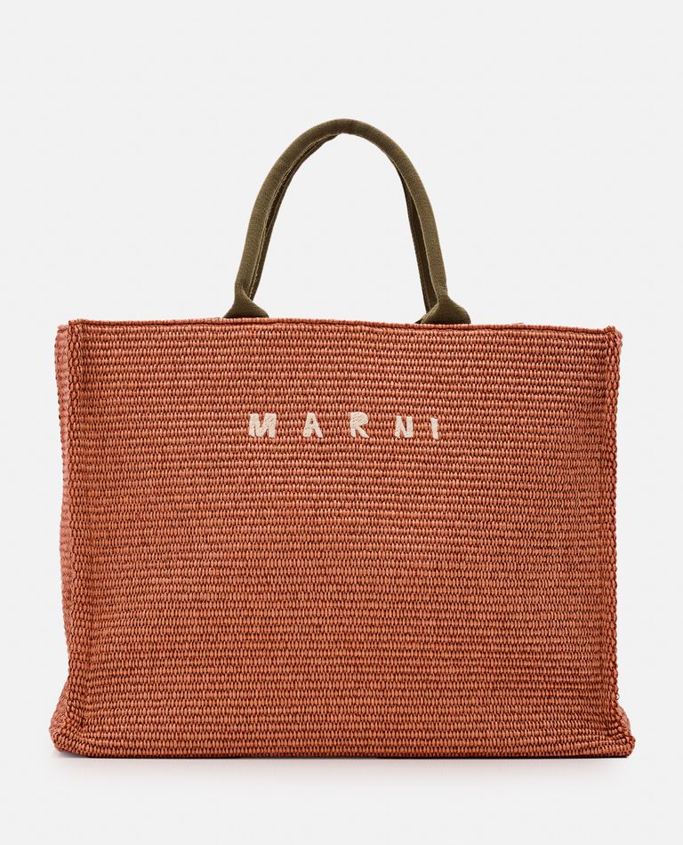 Shop Marni Large Raffia Basket Bag In Brown