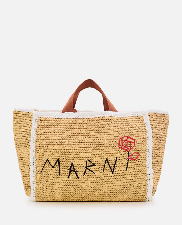 Shop Marni Medium Raffia Shopping Bag In Beige