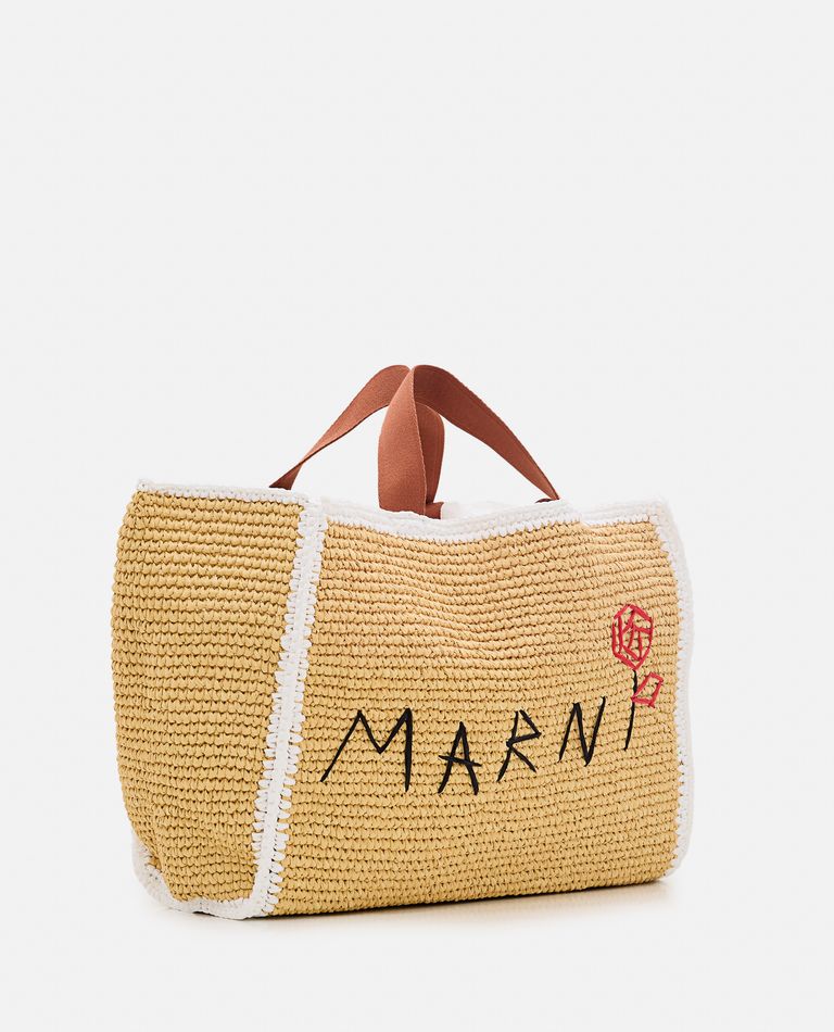 Shop Marni Medium Raffia Shopping Bag In Beige