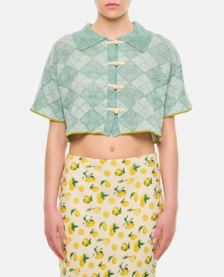 Shop Yanyan Argyle Boxy Crop Shirt In Green